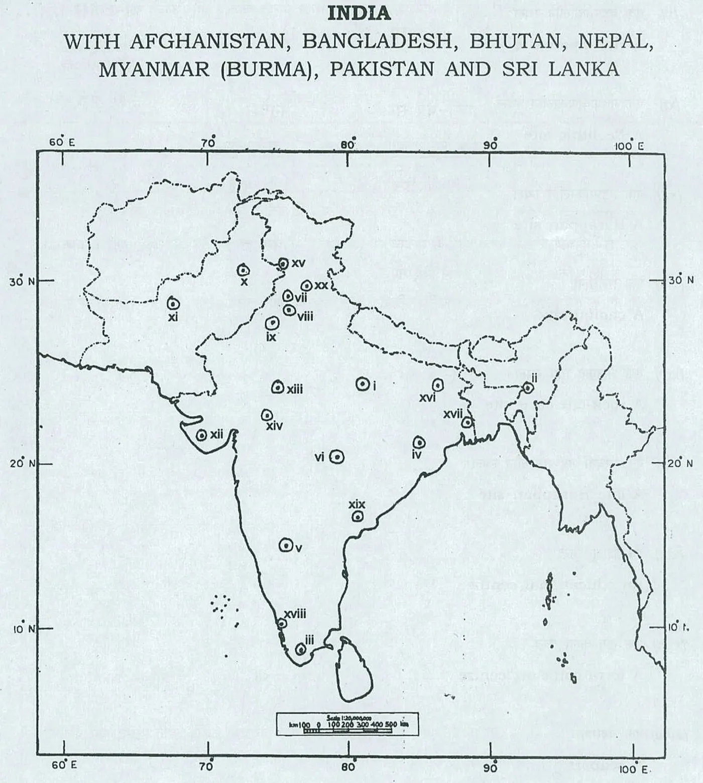 UPSC Mains History Optional 2016 Paper 1 map question (Q1) – outline map of India with 20 numbered locations to identify