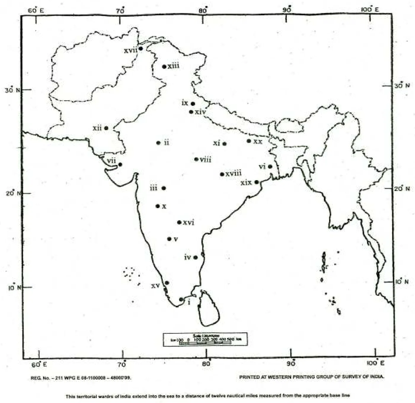 UPSC Mains History Optional 2018 Paper 1 map question (Q1) – outline map of India with 20 numbered locations to identify