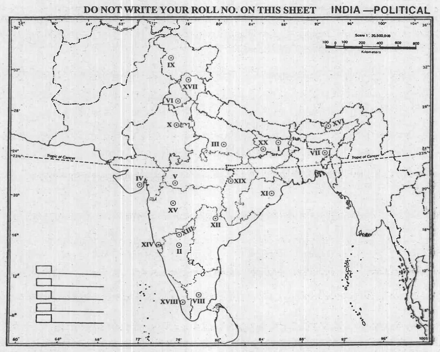 UPSC Mains History Optional 2020 Paper 1 map question (Q1) – outline map of India with 20 numbered locations to identify