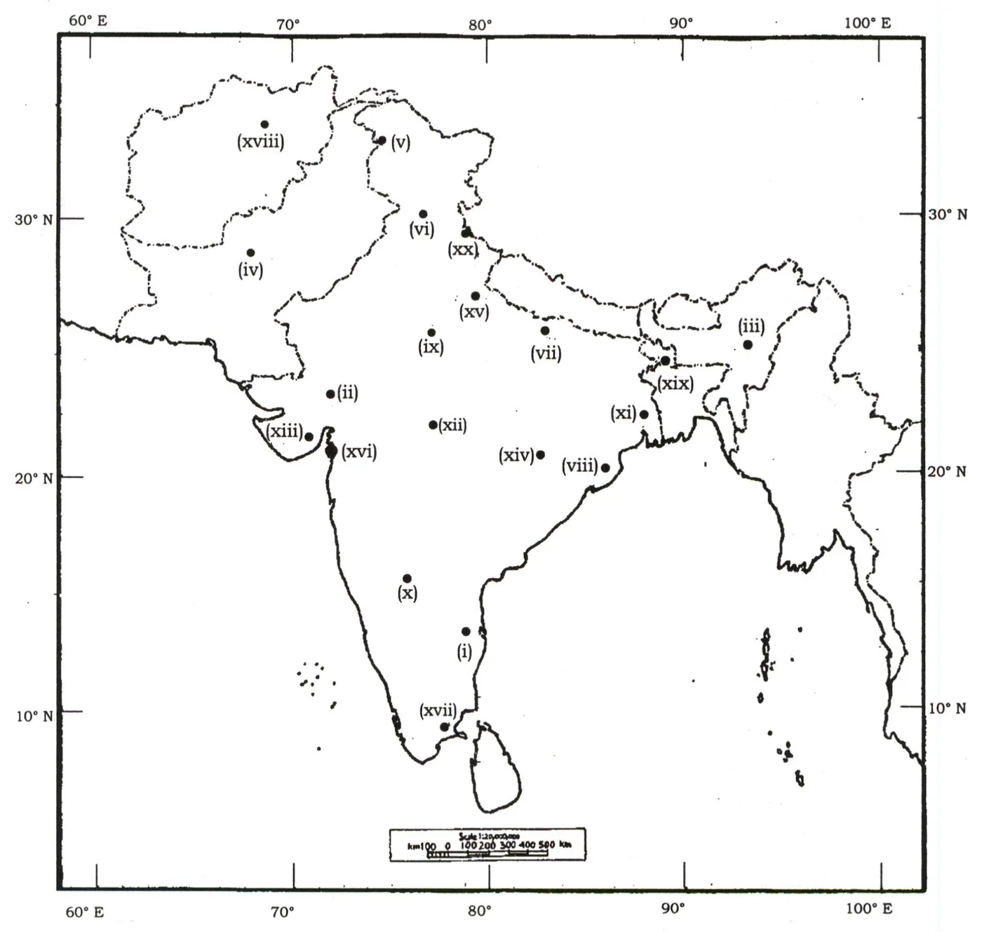 UPSC Mains History Optional 2021 Paper 1 map question (Q1) – outline map of India with 20 numbered locations to identify