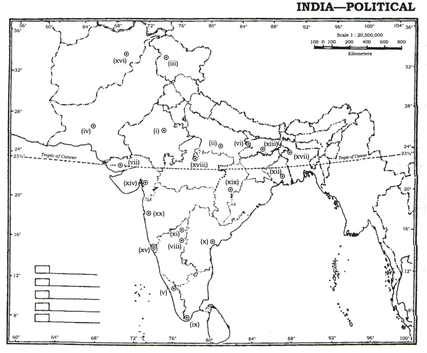 UPSC Mains History Optional 2022 Paper 1 map question (Q1) – outline map of India with 20 numbered locations to identify