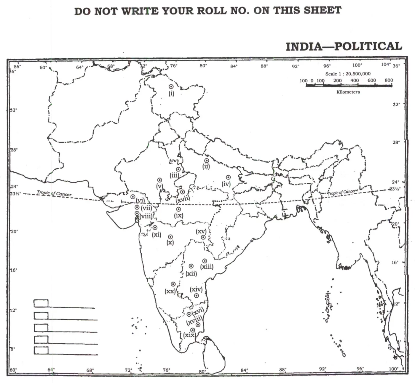 UPSC Mains History Optional 2023 Paper 1 map question (Q1) – outline map of India with 20 numbered locations to identify