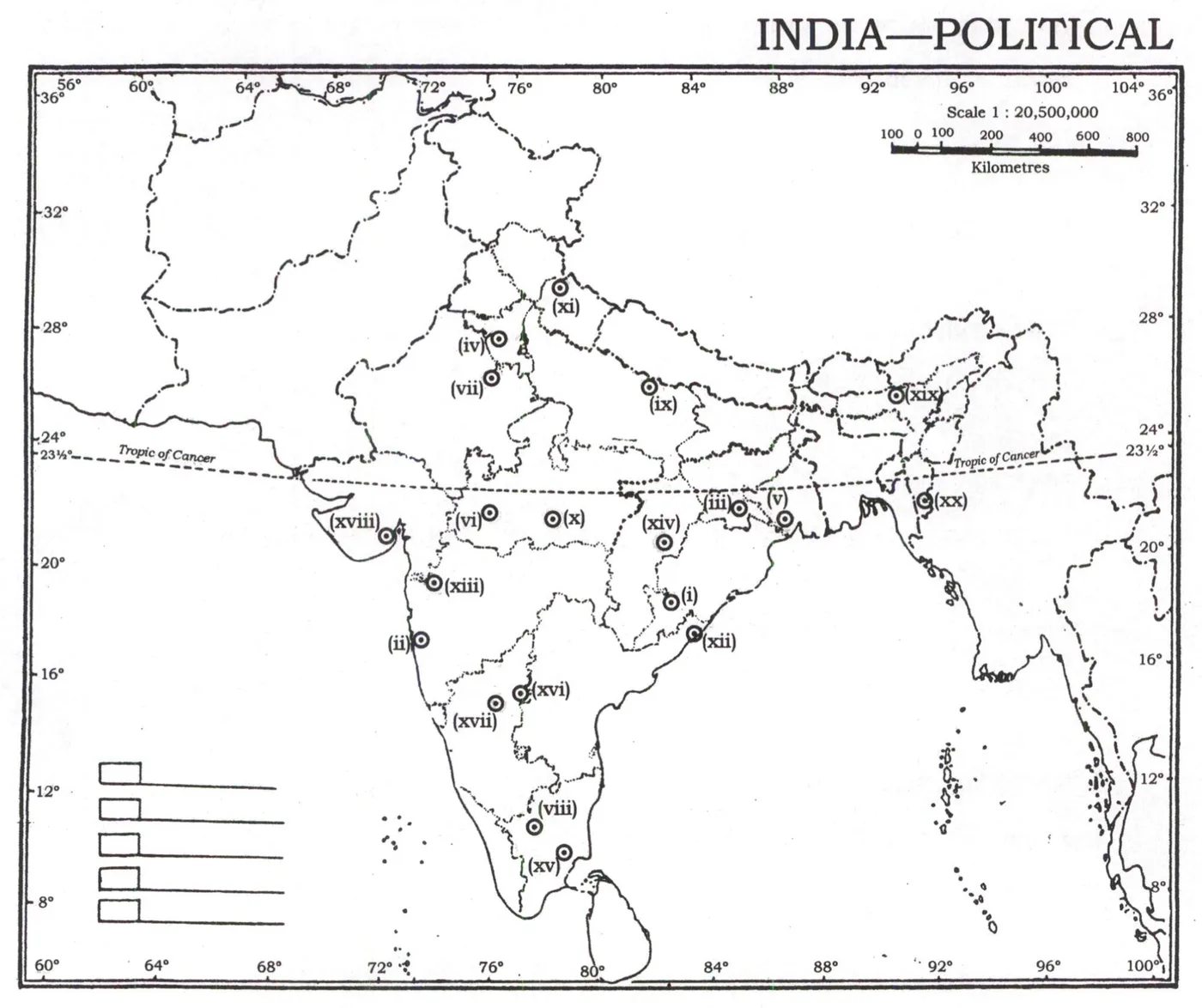 UPSC Mains History Optional 2024 Paper 1 map question (Q1) – outline map of India with 20 numbered locations to identify