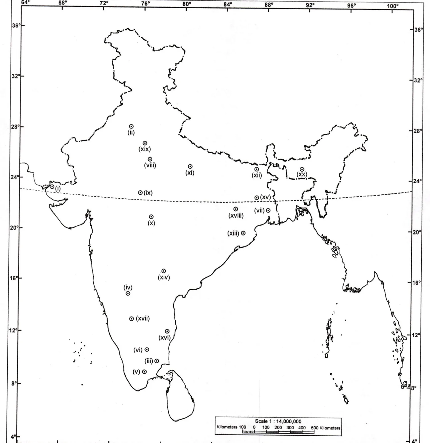 UPSC Mains History Optional 2026 Paper 1 map question (Q1) – outline map of India with 20 numbered locations to identify